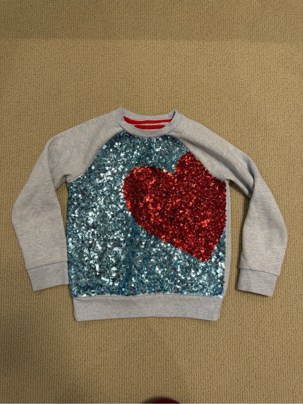 Mini Boden Sequin Heart Pullover Sweatshirt: 128cm, 7-8cm